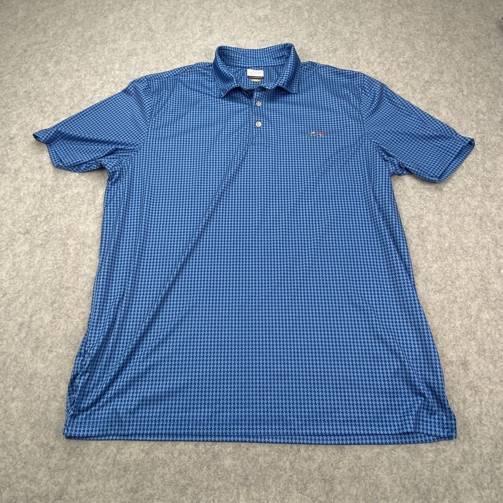 Greg Norman Polo Shirt Mens XL Blue Houndstooth Play Dry Golf Performance